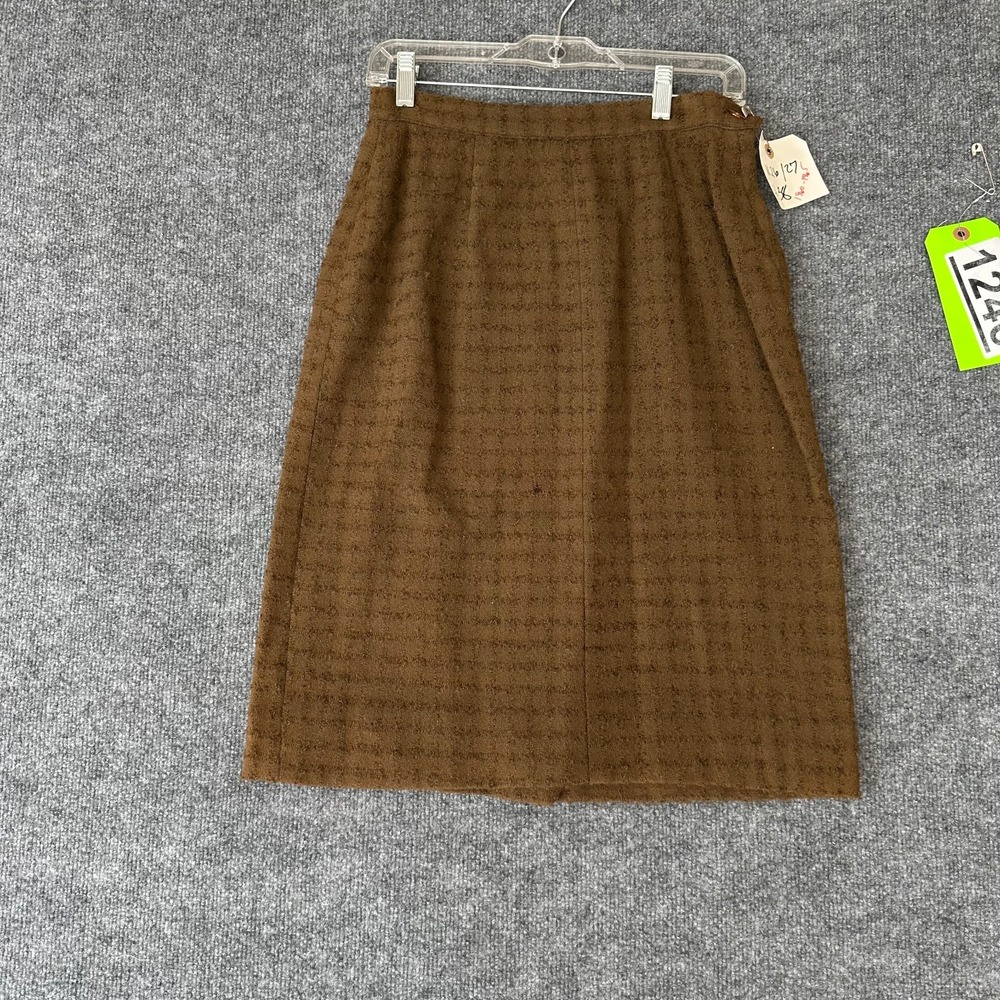 Vtg 60s Womens Tweed Pencil Skirt 26/27 Brown Textured Vented Back Career Office